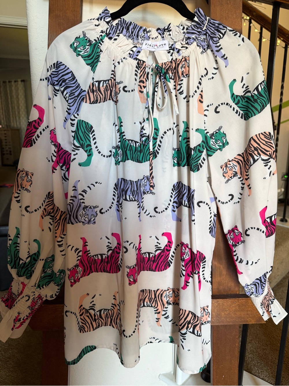 First Love Multicolor Tiger Print Blouse - White with Pink, Green, Blue, Purple